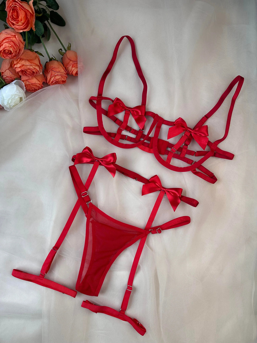 Midnight Enchanté Bow Harness Lingerie Set