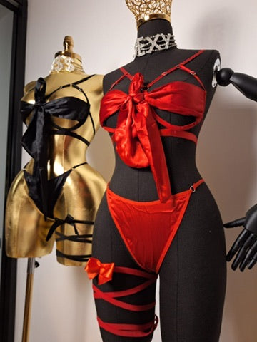 Goddess Allure Satin Bow Lingerie Set