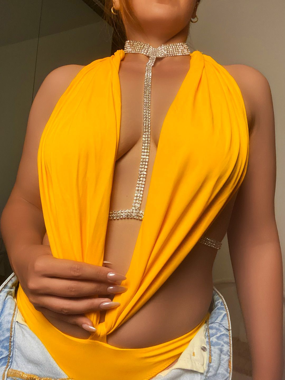 Kristal Choker Detaylı Derin V Mayokini